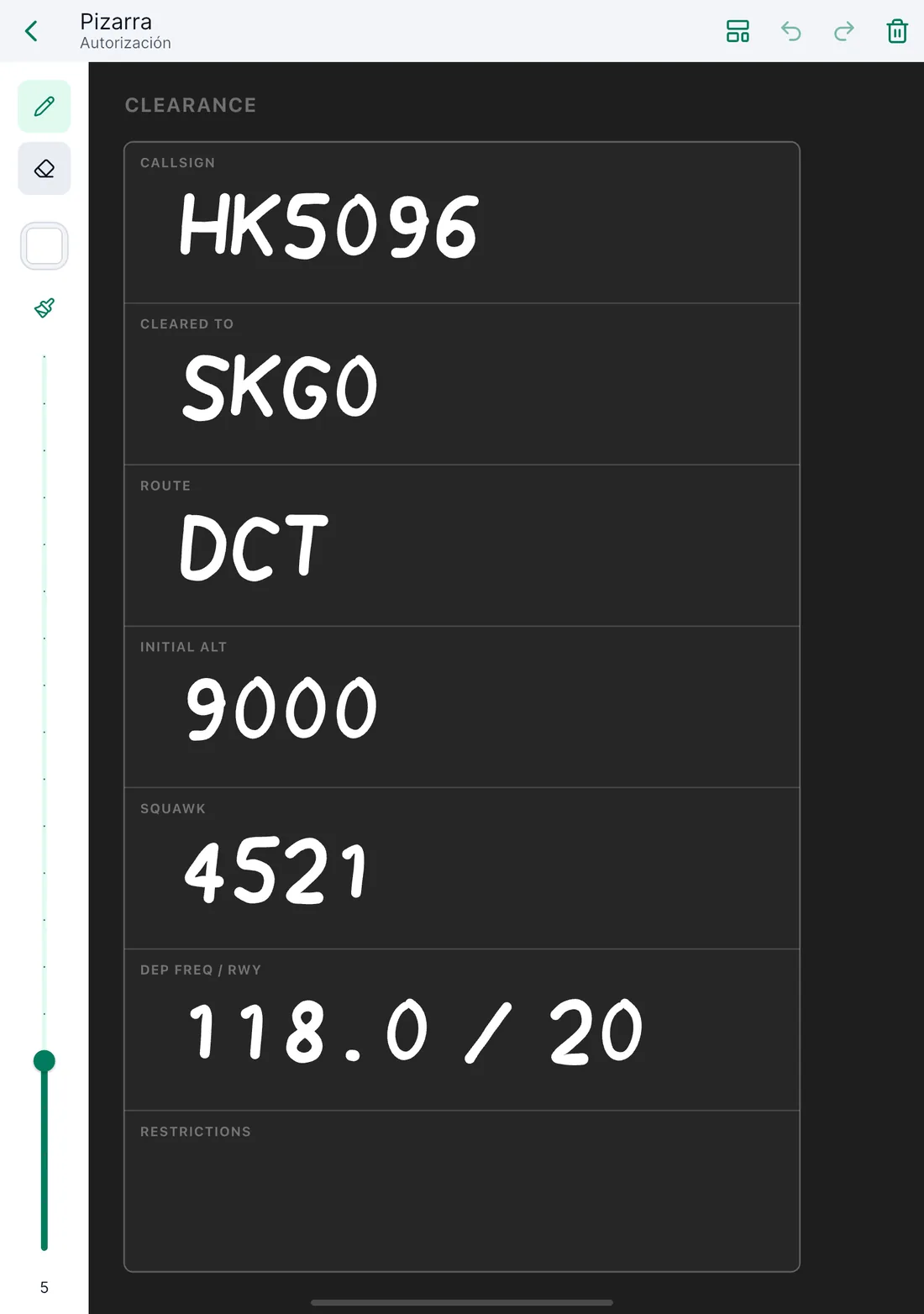 Captura de la app Aerocartas: Pizarra. Toca para ampliar.